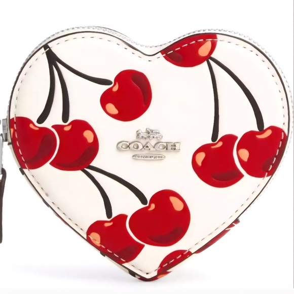 Heart Coin Case With Cherry Print - Picture 1 of 5